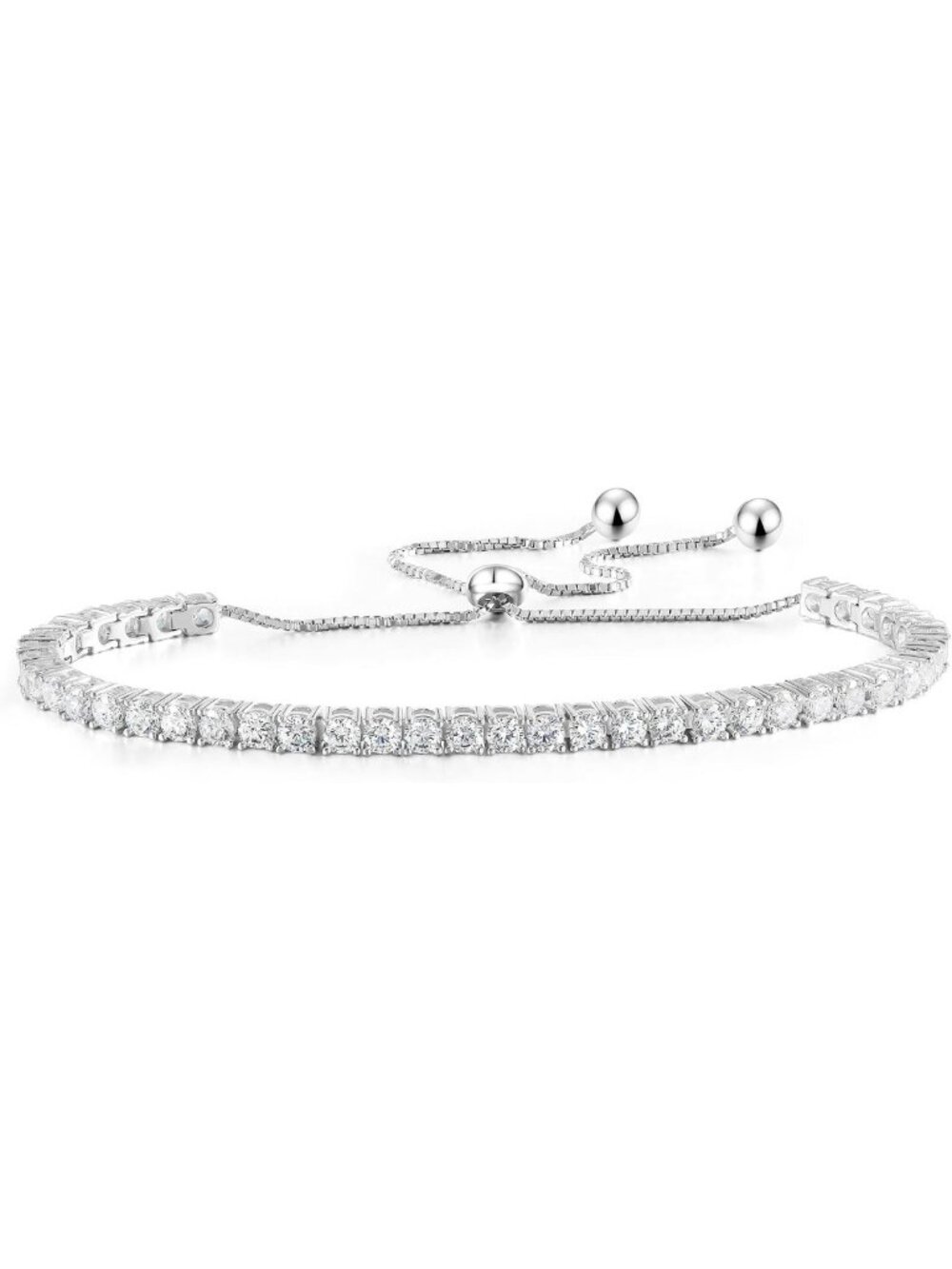 Dainty 925 Sterling Silver Tennis Bracelet for Women, Adjustable Cubic Zirconia